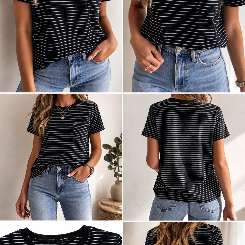 J Crew Blue & White T-shirt Sz M Cotton Knit Short Sleeve Casual Layer